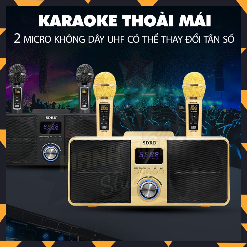 Loa bluetooth karaoke SDRD SD-309 kèm 2 micro không dây chính hãng [BH 6 Tháng]