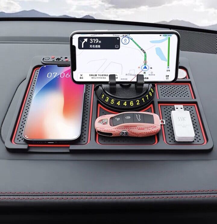 Giá đỡ điện thoại trên xe hơi kèm bảng ghi số điện thoại xoay 360 độ gắn taplo, kèm tấm thảm dựa giữ đt và đồ dùng chống trượt cho ô tô