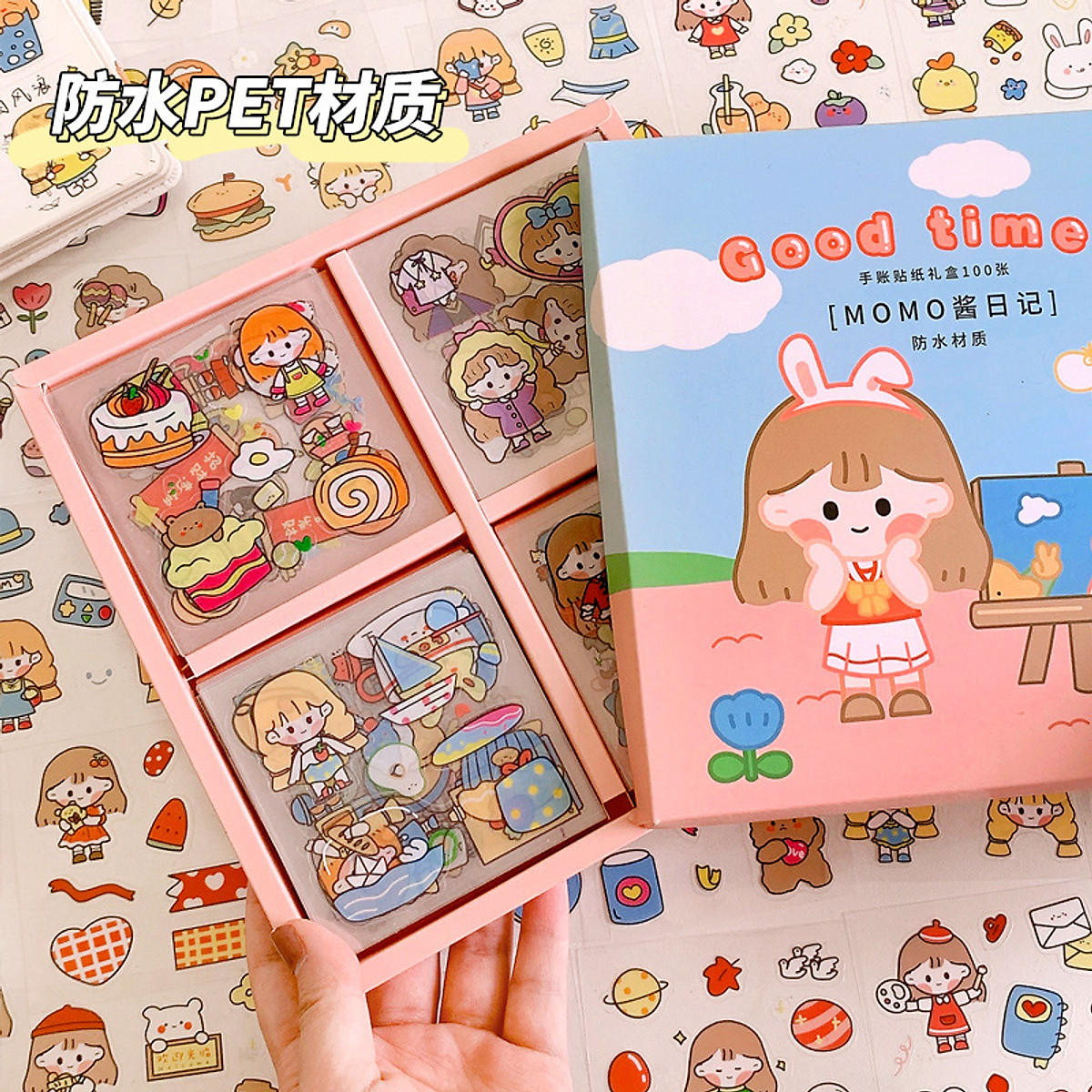 Hộp / Set 100 Miếng Dán Sticker cute trang trí dán tập vở bình nước bút nước cho bé