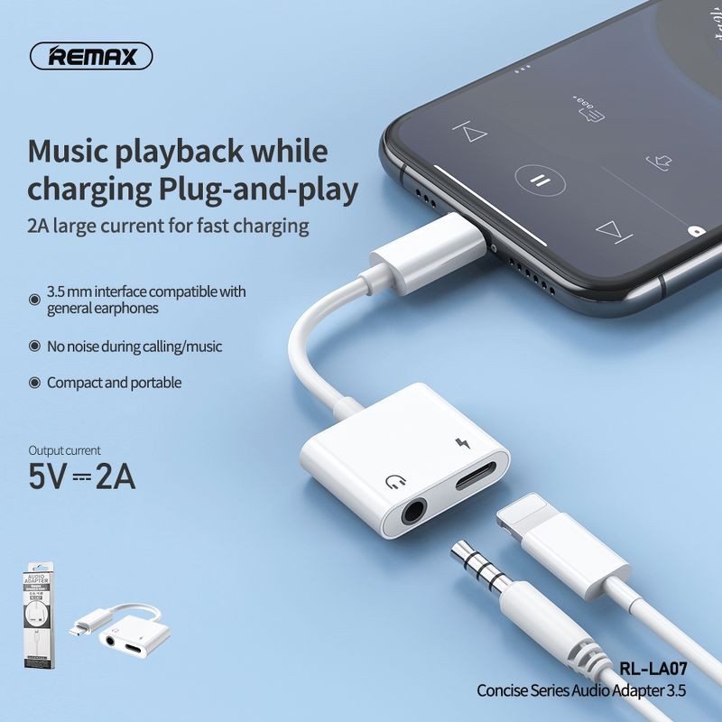 Cáp chuyển / jack Remax LA07 chuyển iPhone Lightning ra 3.5 vs Lightning chính hãng [BH 1 năm] {jack ip ra ip + 3.5}