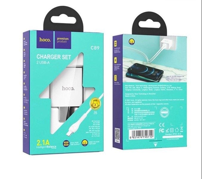 Bộ sạc nhanh HOCO C89 (cáp usb ra iphone Lightning) 2 cổng usb chính hãng [BH 1 năm]