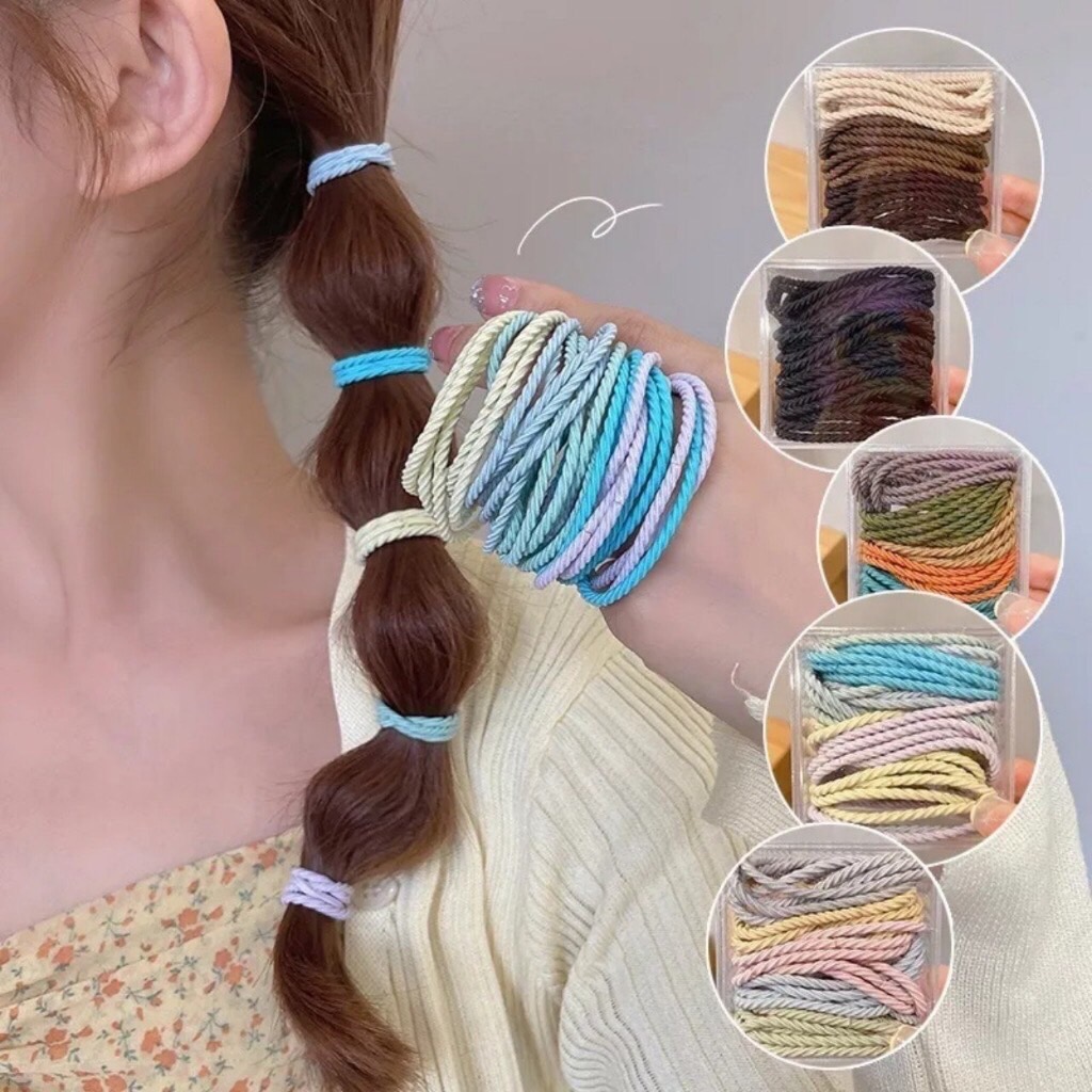 Hộp 50 dây thun cột tóc xoắn đa sắc Hàn Quốc cho bé / bạn nữ