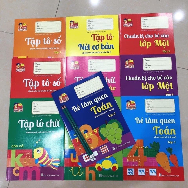 Bộ 10 quyển vở tập tô tập viết chữ cho bé từ 4-6 tuổi vào lớp 1 tặng kèm 2 bút chì