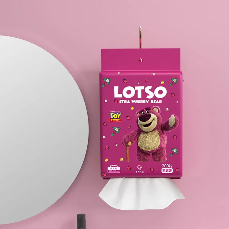 Gói khăn giấy lau đa năng gấu Strawberry Bear Losto 200 tờ (dạng treo rút trực tiếp, ko cần hộp đựng)