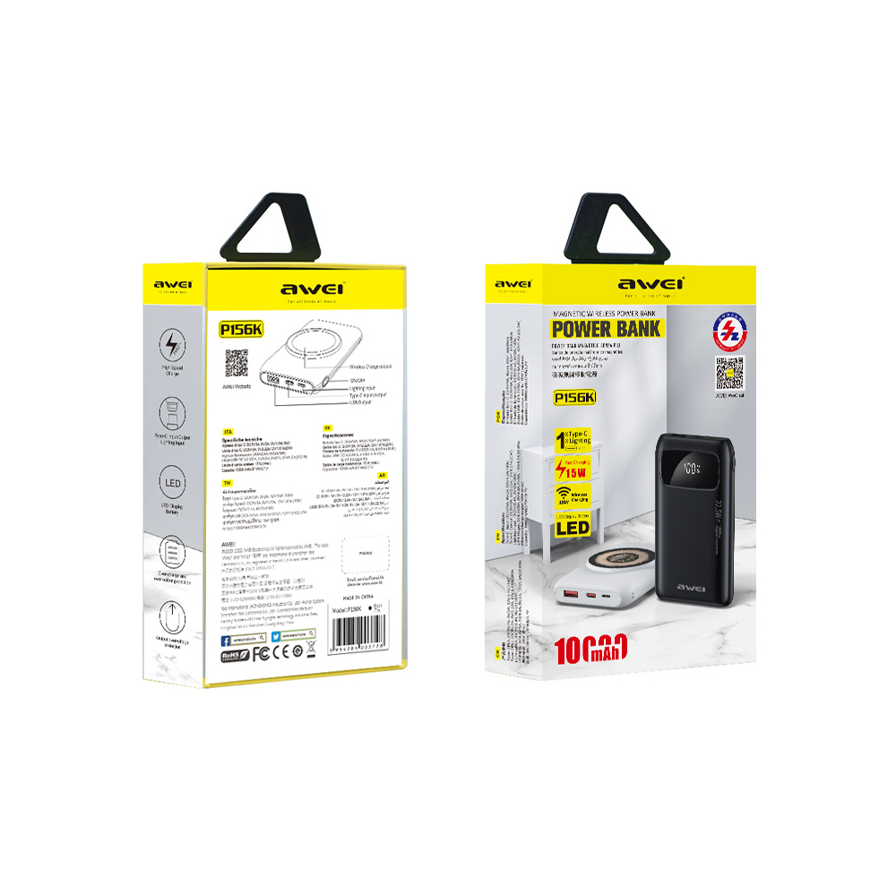 Pin sạc nhanh 22.5w không dây Awei P156K 10.000mAh dự phòng chính hãng - QC22.