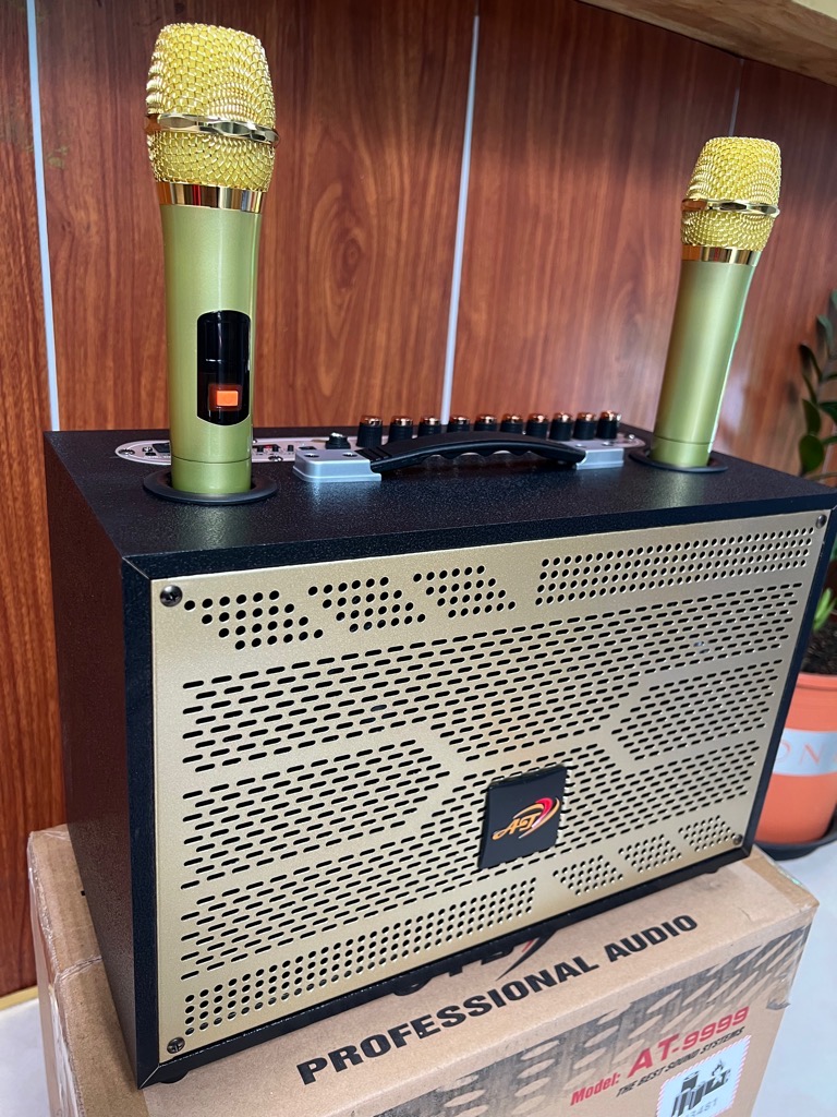 Loa bluetooth karaoke AT T9999 (bass 2 tấc) chính hãng kèm 2 micro ...