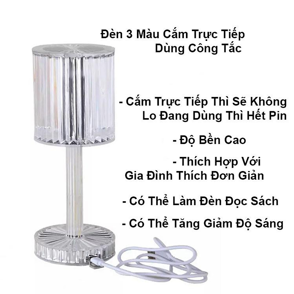 Đèn led ngủ pha lê 3 chế độ sáng, cảm ứng chạm