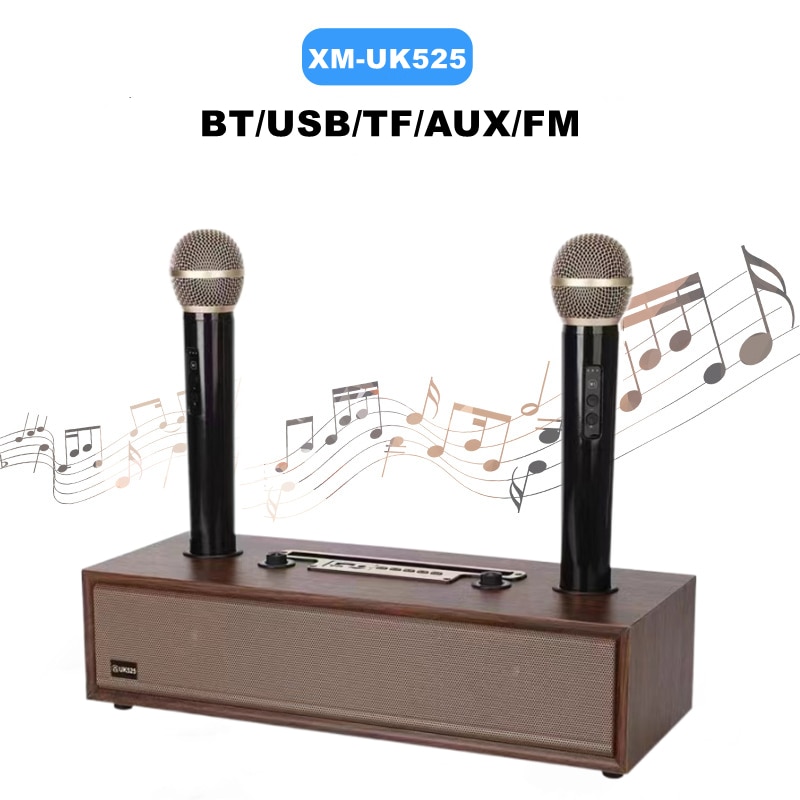 Loa bluetooth karaoke XM-UK525 vỏ gỗ kèm 2 micro không dây hát karaoke chính hãng [BH 6 tháng]