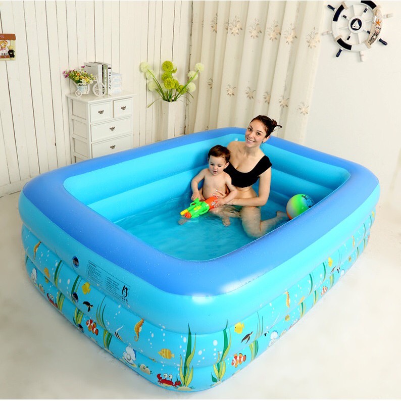 Bể bơi phao 3 tầng cao 60cm chữ nhật 1.8m x 1.4m cho bé