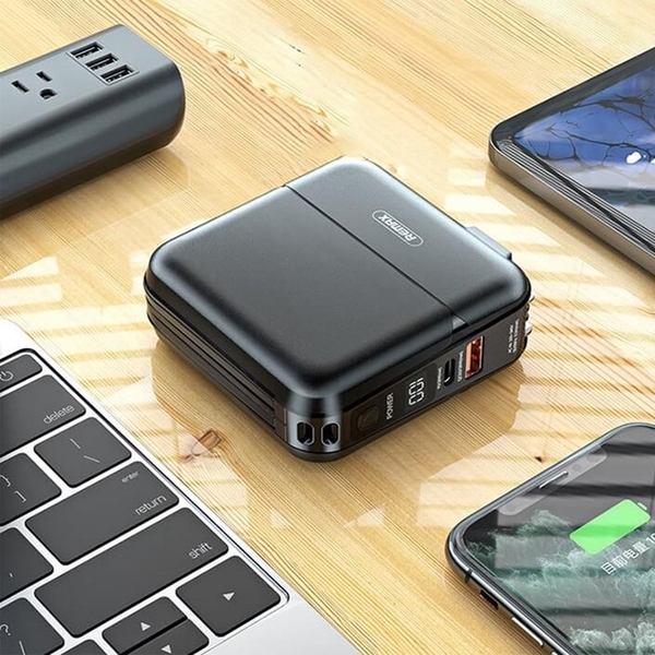 Pin sạc nhanh 22.5w Remax RPP-20 15.000mAh dự phòng kèm cáp liền pin + chân cắm ghim sạc ổ điện gập gọn + giá đỡ điện thoại QC3.0 + PD 18w chính hãng ...