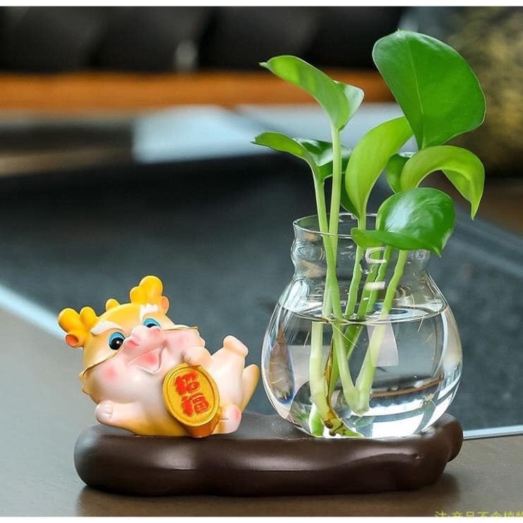 Chậu trồng cây thủy sinh kèm tượng rồng siz 19*9.3*6.3cm cute thích hợp decor bàn làm việc văn phòng v.v [BH: NONE]