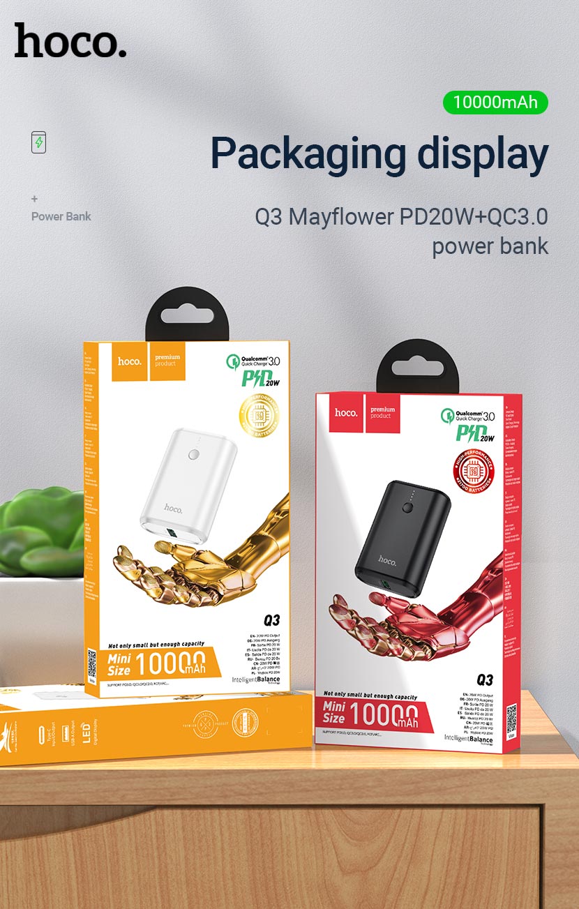 Pin sạc nhanh 20W Hoco Q3 10.000mAh mini sạc dự phòng PD20w + QC3.0 chính hãng [BH 1 năm]