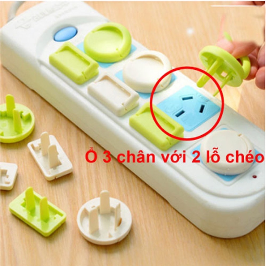 Combo 10 nút chặn ổ điện 3 chấu xịn (Ổ 3 chân và 2 lỗ chéo)