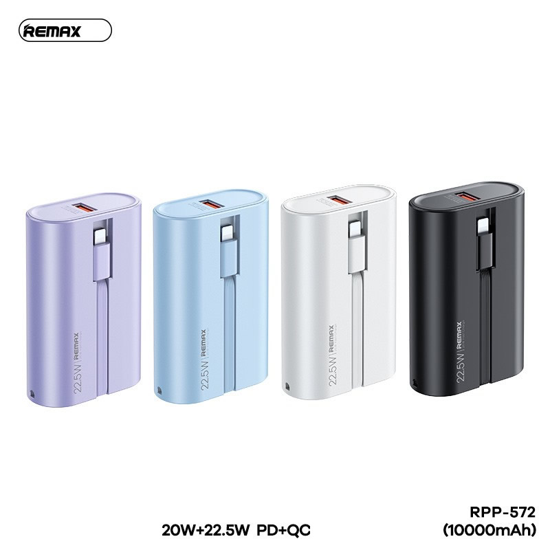 Pin sạc nhanh 22.5w REMAX RPP-572 10.000mAh dự phòng PD QC3.0 kèm cáp liền pin chính hãng [BH 1 năm]