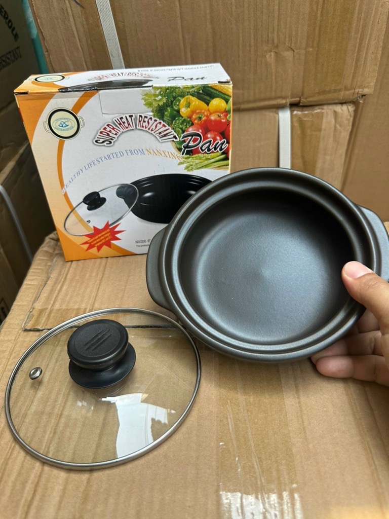 Nồi đất nắp kính chịu nhiệt 6 inch dùng kho cá, ăn mì cay tiện lợi