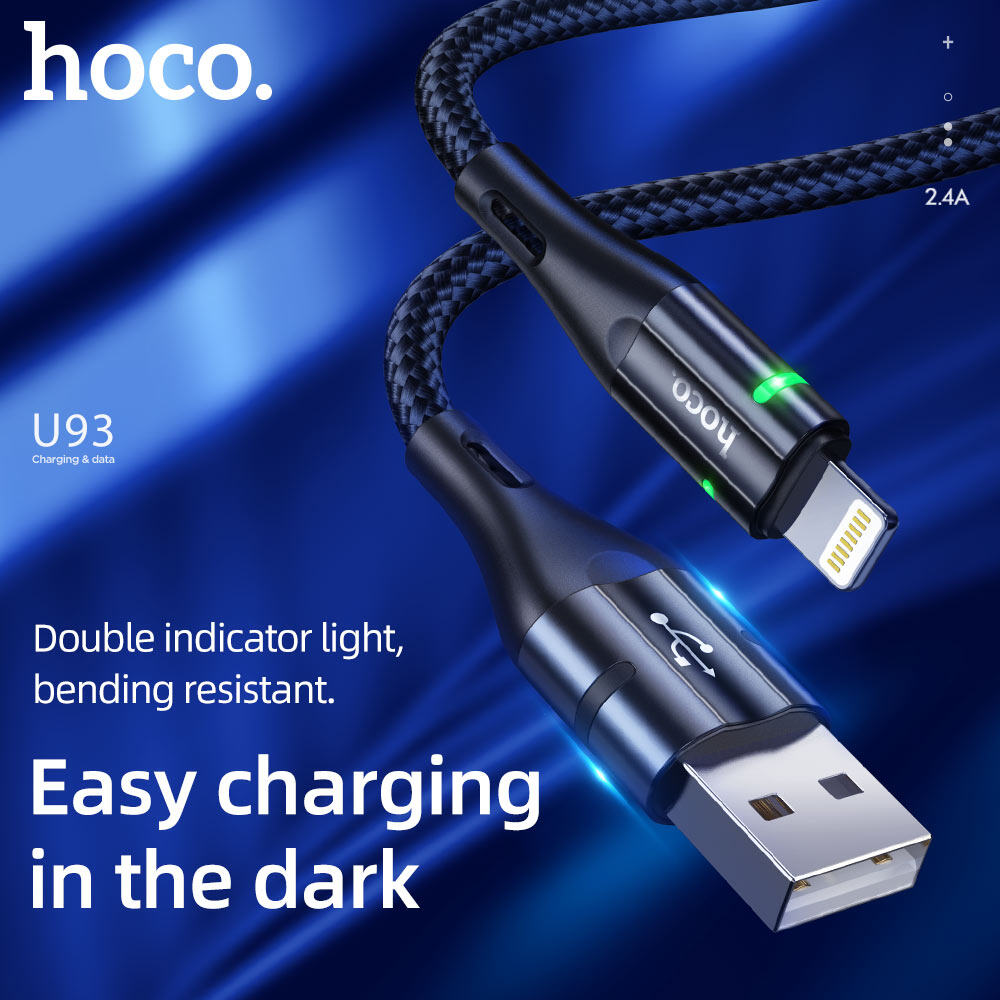 Cáp sạc nhanh có led Hoco U93 iPhone (usb ra iphone lightning) 1.2M báo sạc pin chính hãng [BH 1 năm]