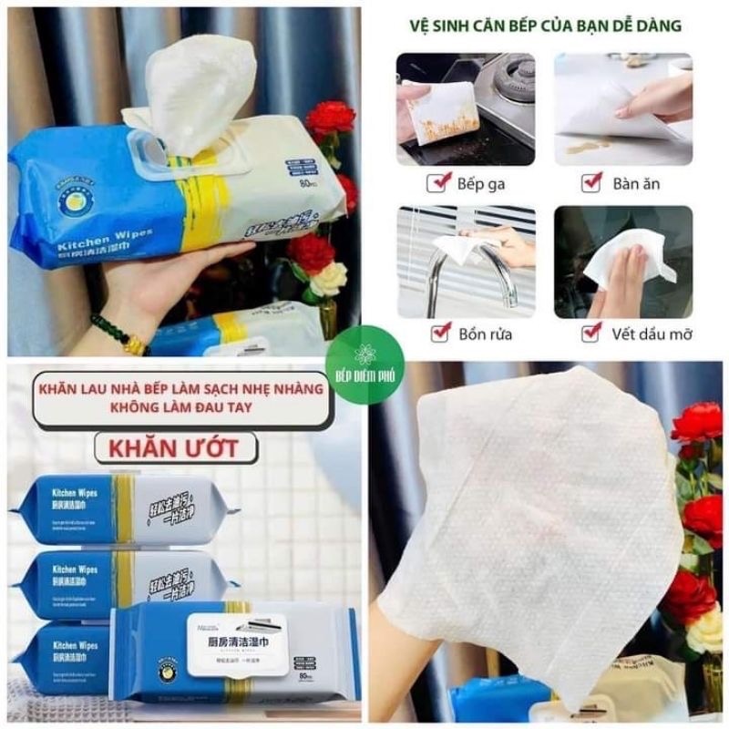 Khăn ướt đa năng 80 tờ chuyên dụng lau bếp tẩy vết dầu mỡ, vết bẩn cứng đầu- 1V5L [BH: NONE]