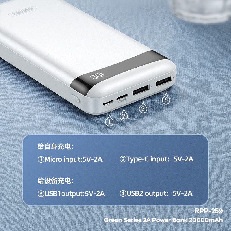 Pin sạc dự phòng REMAX RPP-259 20.000mAh chính hãng [BH 1 năm]