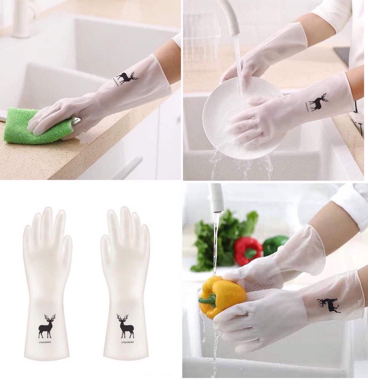 Găng tay cao su rửa chén bát dĩa hình hươu (bao tay)