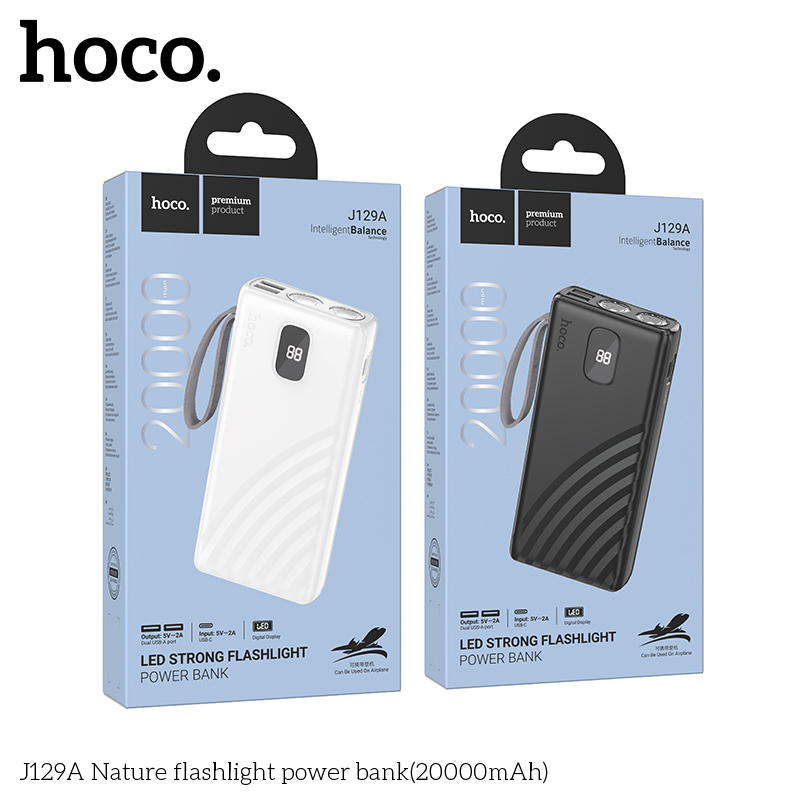 Pin sạc dự phòng 20.000mAh Hoco J129A có màn hình hiển thị % pin kèm đèn pin chính hãng [BH: 1 NĂM]