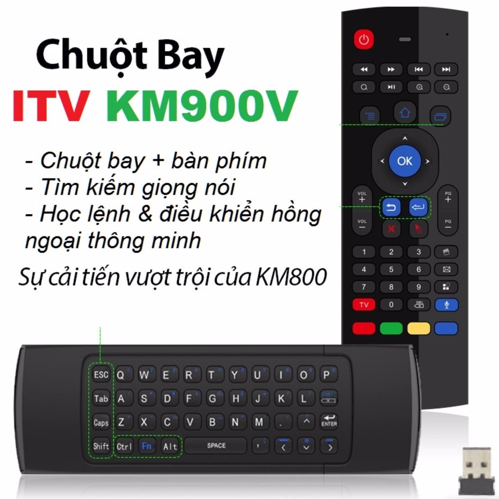 Bàn phím chuột bay remote KM900 có led (New verison) có voice mic (nút voice là chữ E trên điều khiển) [BH 3 tháng]