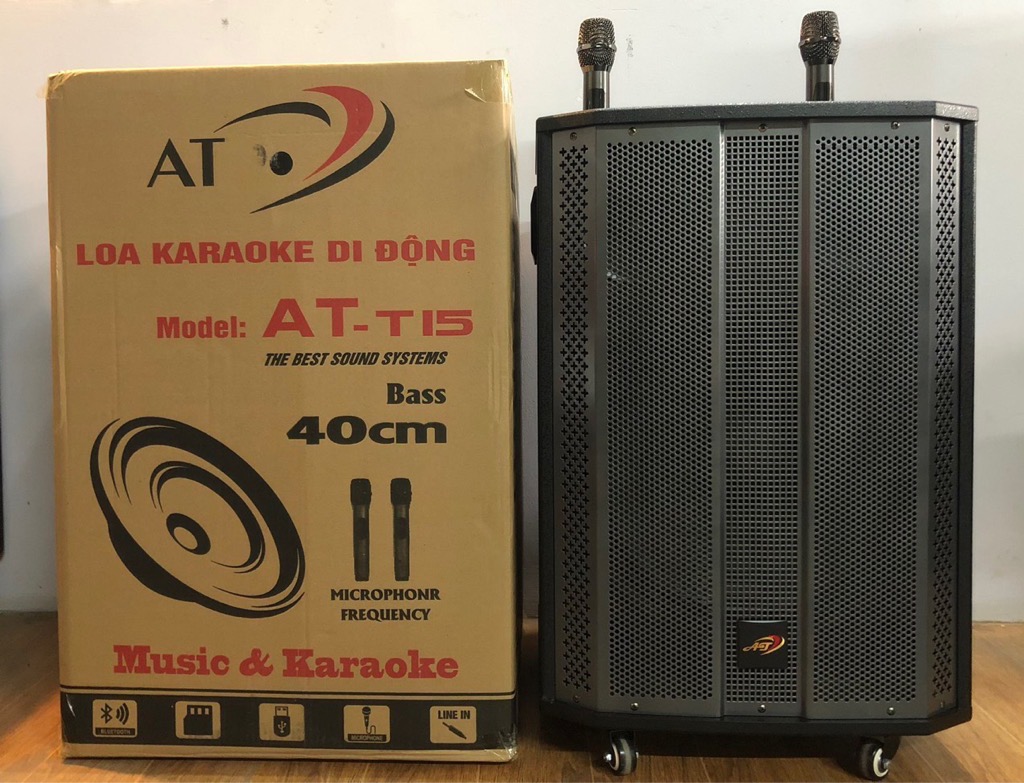 Loa kéo AT-T15 600W bass 40cm kèm 2 micro không dây hát karaoke di động [BH 6 tháng]