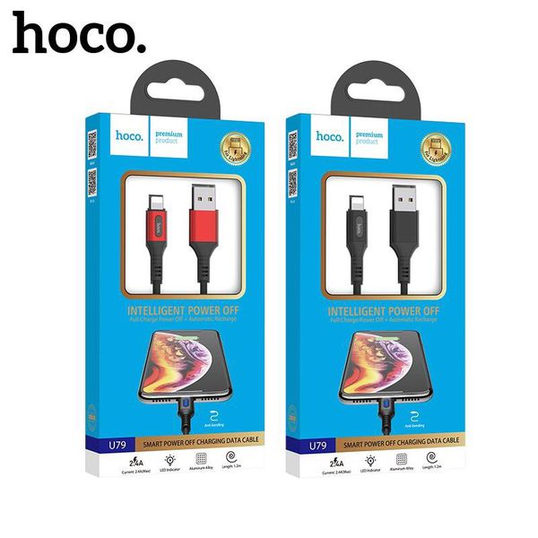 Cáp sạc nhanh tự ngắt Hoco U79 type-c 1.2M có đèn led báo sạc {usb ra type-c} u-c chính hãng (ngắt điện thông minh) [BH 1 năm]