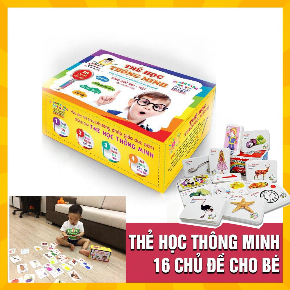 Bộ thẻ học thông minh 16 chủ đề song ngữ tiếng anh tiếng việt cho bé