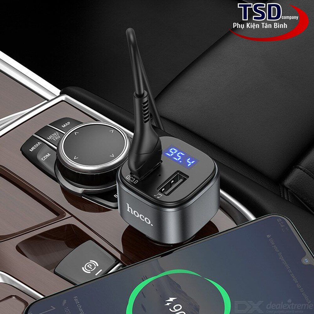 Cóc tẩu sạc nhanh xe hơi 18w bluetooth 5.0 FM HOCO E67 chính hãng 2 cổng usb đa năng chính hãng [BH 1 năm]