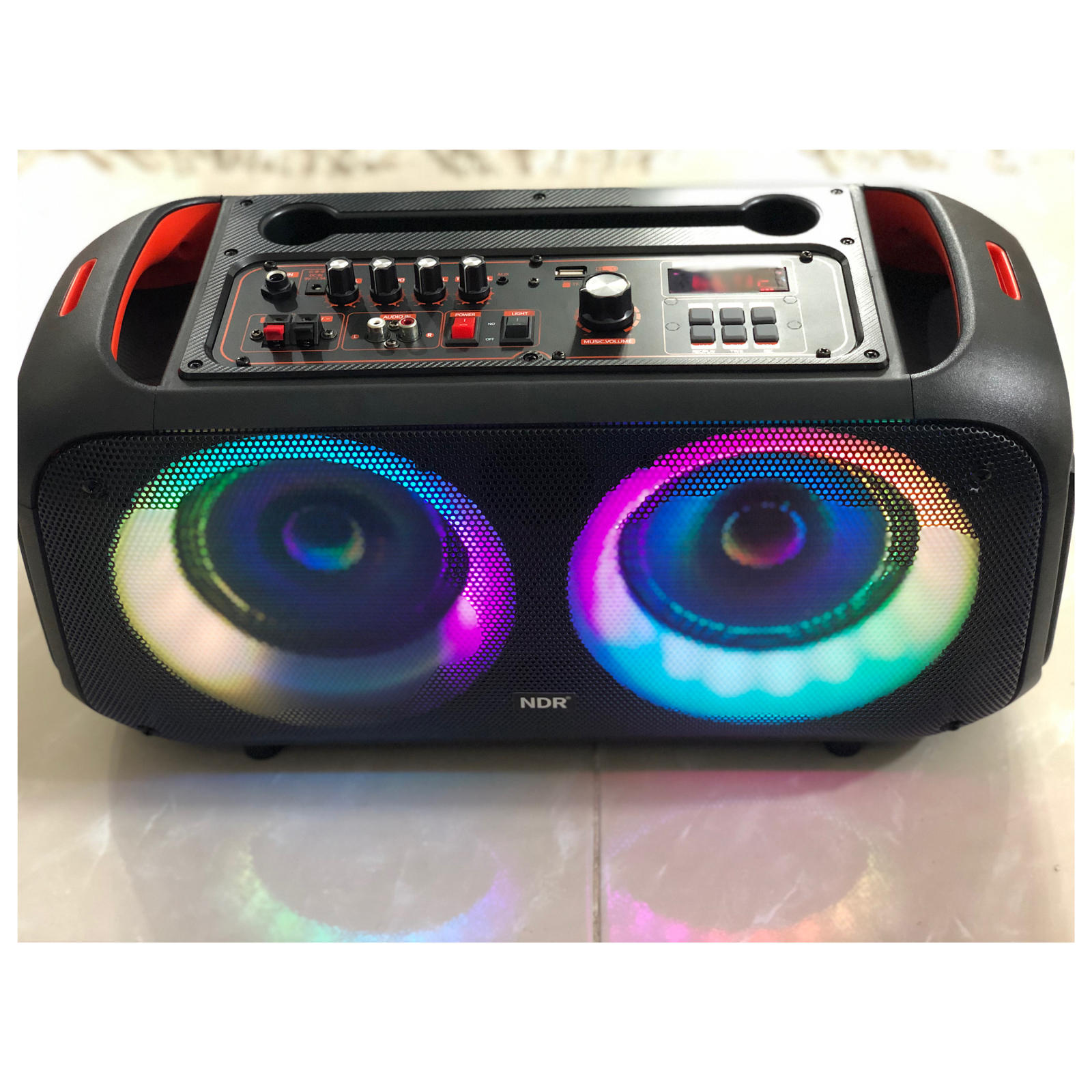 Loa bluetooth karaoke NDR Q68 có led 2 bass 2 tấc kèm 1 micro (6.5 inch x 2) không dây [BH 1 năm]