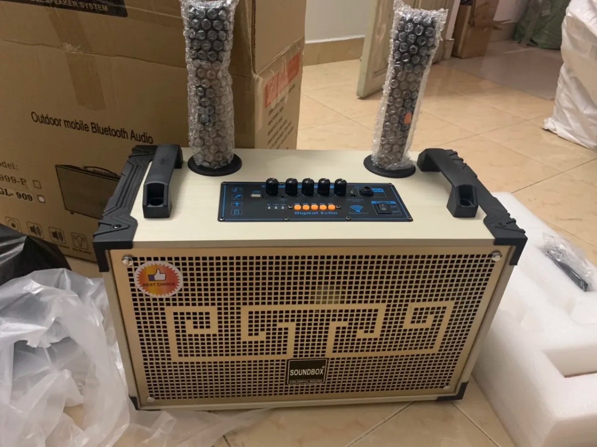 Loa kéo 2.5 tấc SoundBox GL-909 300w xách tay gỗ bluetooth karaoke kèm 2 micro không dây [BH: 6 tháng]