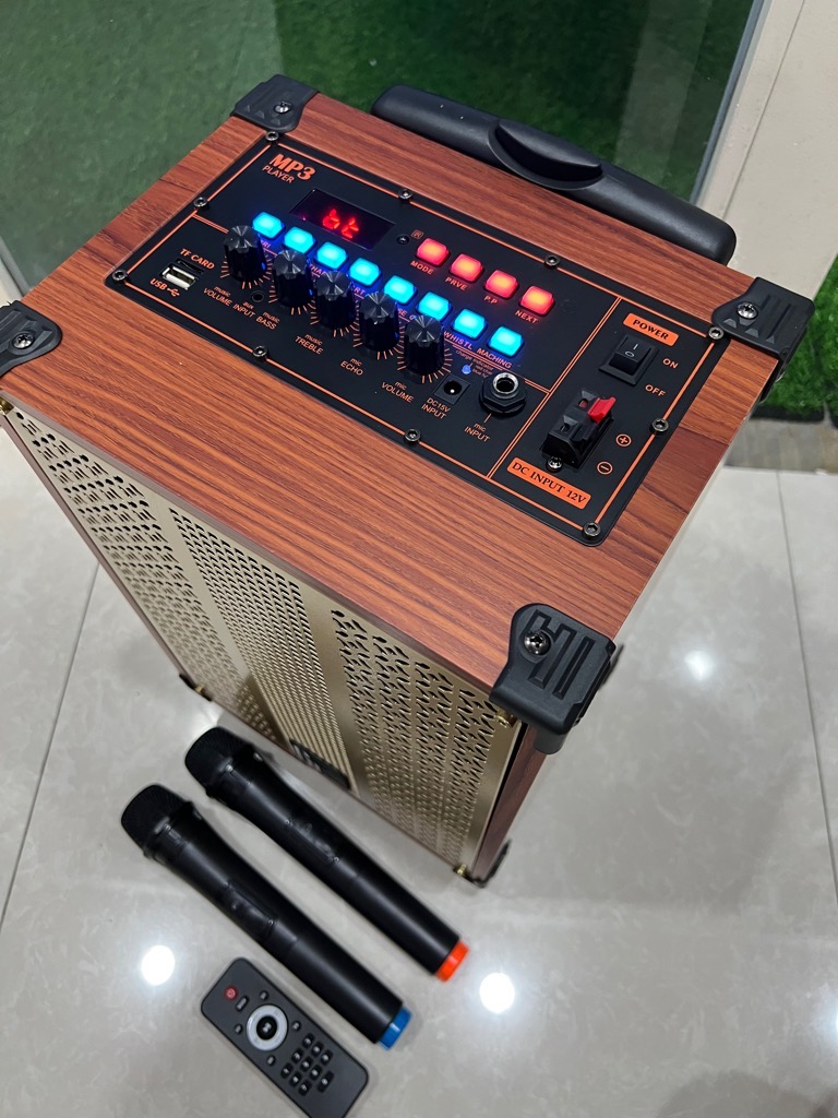 Loa kéo GT8 hát karaoke kèm 2 micro không dây, kích thước 37x20x30 bass 2 tấc, nặng 5kg [BH 6 tháng]