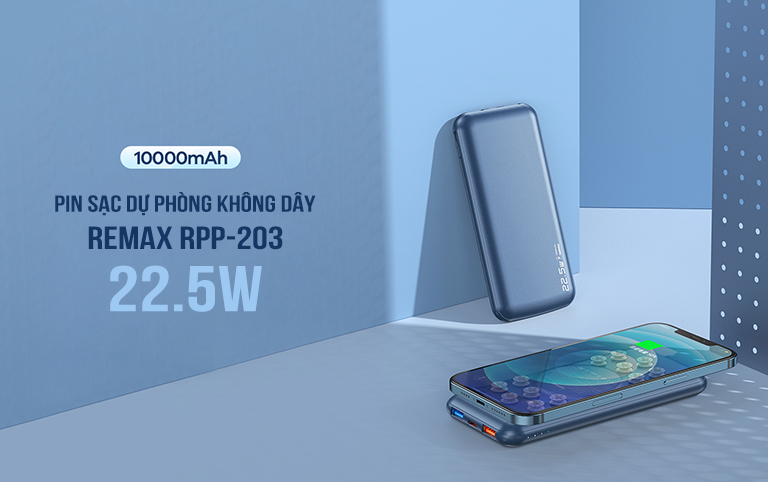 Pin sạc nhanh 22.5w không dây REMAX RPP-203 QC3.0+PD 10.000mAh (sạc dự phòng) chính hãng [BH 1 năm]