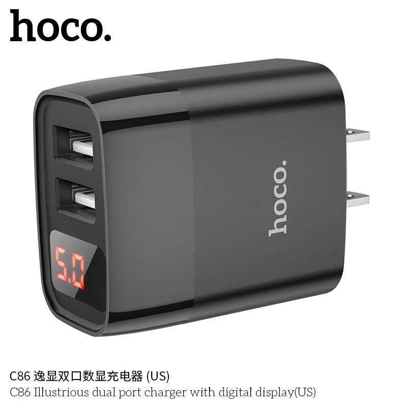 Cóc sạc nhanh HOCO C86 2 cổng usb có đèn led LCD chính hãng [BH 1 năm]