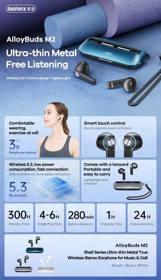 Tai nghe bluetooth Remax AlloyBuds M2 True Wireless kiểu dáng airpods có dock sạc chính hãng [BH 1 năm]