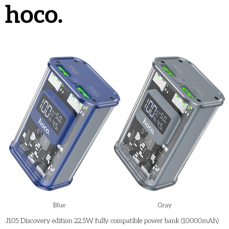 Pin sạc nhanh 22.5w HOCO J105 10.000mAh trong suốt lộ mạch QC3.0 PD 20w sạc dự phòng chính hãng [BH 1 năm]