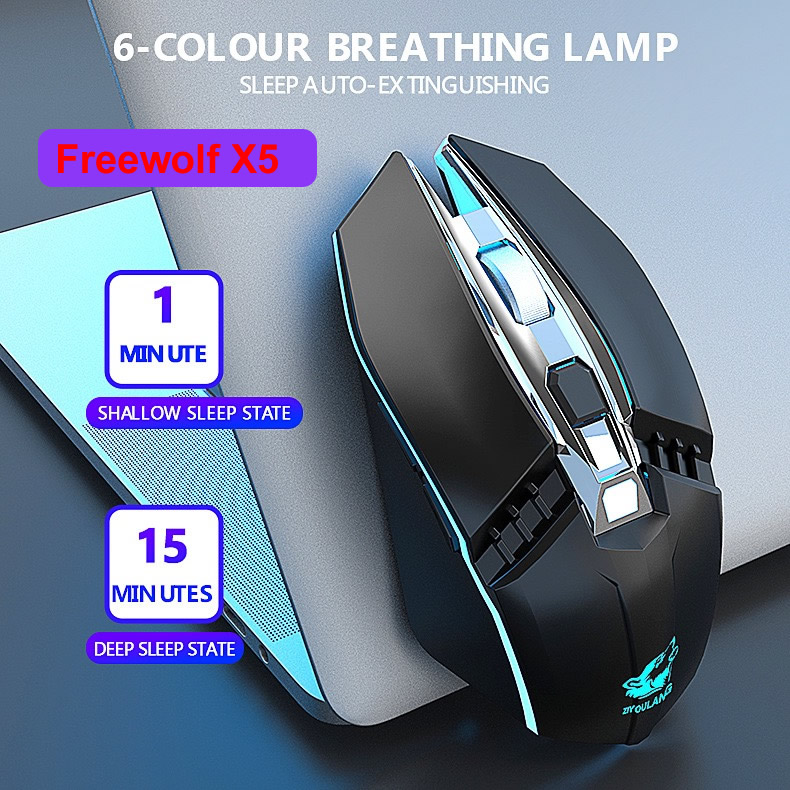 Chuột không dây Gaming Freewolf X5 sử dụng pin sạc có đèn led kết nối bluetooth [BH: 12 Tháng]