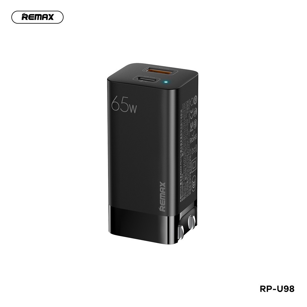 Cóc sạc nhanh 65w REMAX RP-U98 (cóc 1 cổng usb QC3.0 18w vs 1 cổng type c PD 20w cho iPhone 11 12 13 chính hãng) [BH 1 năm]