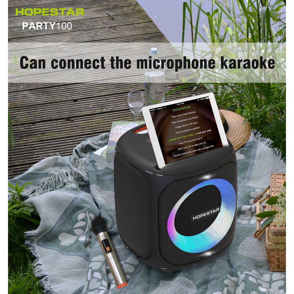 Loa karaoke HOPESTAR Party 100 bluetooth kèm 1 micro không dây công suất 50w có led siêu đep chính hãng [BH 6 Tháng]