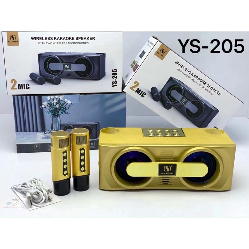 Loa bluetooth karaoke YS-205 kèm 2 micro không dây chính hãng siêu hay [BH 6 tháng]