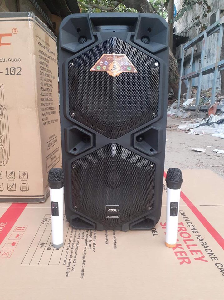 Loa karaoke SOUNDBOX GL-102 2,5 tấc đôi siêu bass, tặng kèm 2 mic không dây hát siêu hay