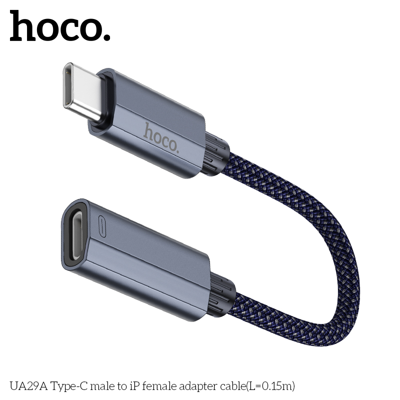 Cáp chuyển, jack HOCO UA29A chuyển Type-C ra iPhone Lightning ngắn 15cm chính hãng [BH 1 năm]