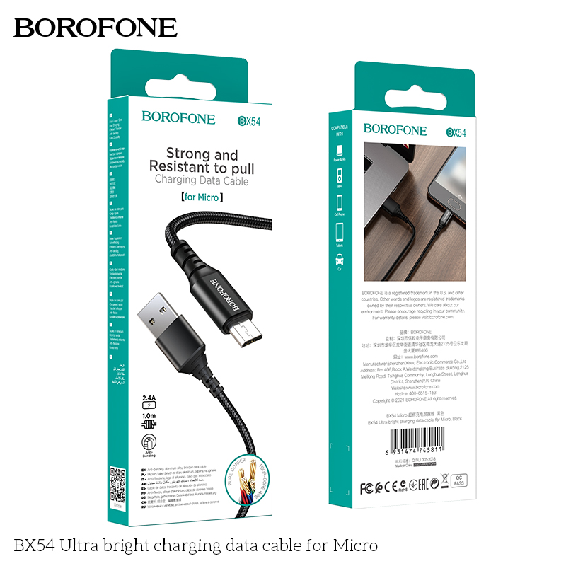 Cáp sạc dây dù Borofone BX54 Samsung Micro 1m chính hãng [BH 1 năm]