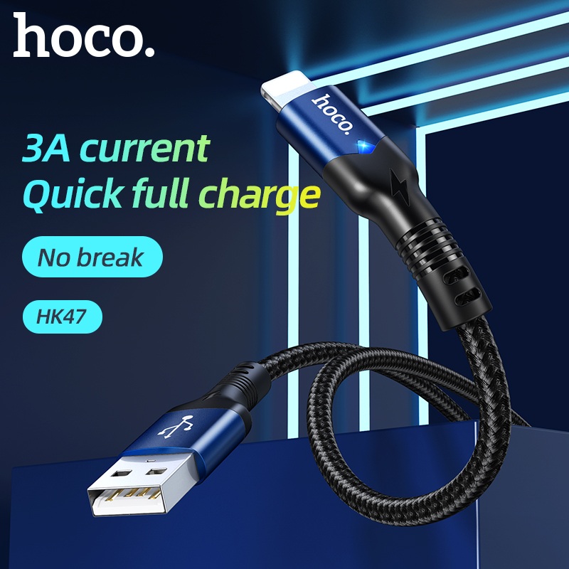 Cáp sạc nhanh iP 3A Hoco HK47 1M có đèn led báo sạc (usb ra iphone lightning 1 mét) chính hãng [BH 1 NĂM]