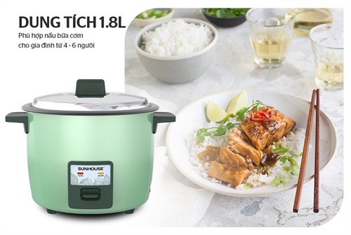 Nồi cơm điện Sun House nắp rời 1.8 lít thích hợp 4-6 người ăn