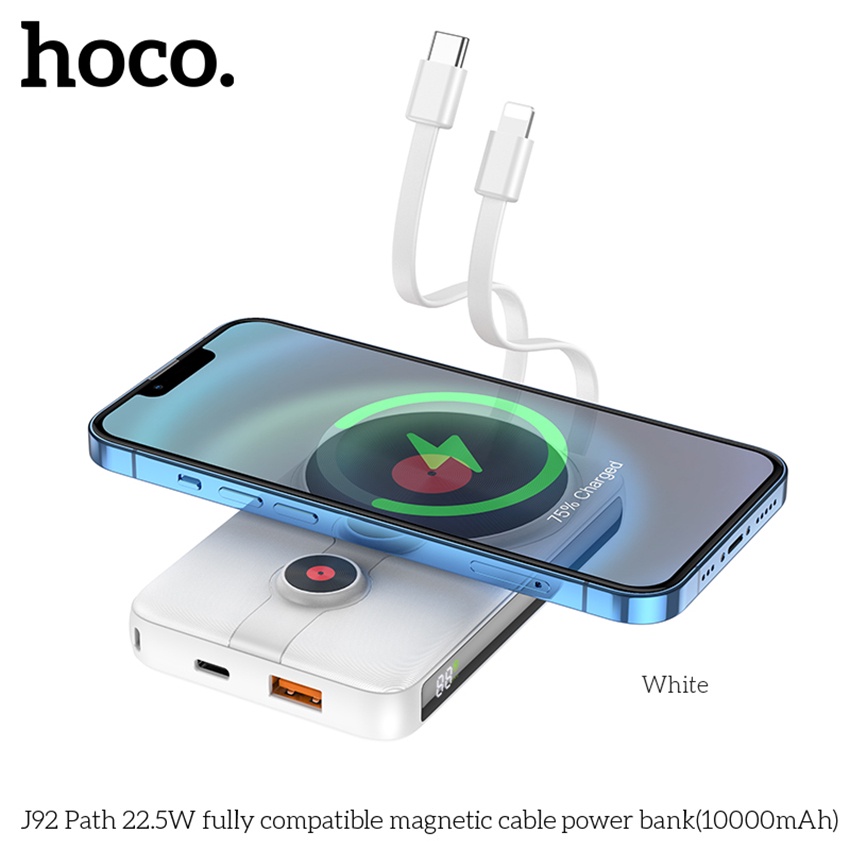 Pin sạc nhanh 22.5w không dây Hoco J92 10.000mAh magnetic QC3.0+PD 20W kèm cáp liền pin chính hãng [BH 1 năm]