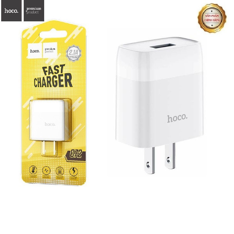 Cóc sạc nhanh 2.1A Hoco C72 (1 cổng usb) chính hãng [BH 1 năm]