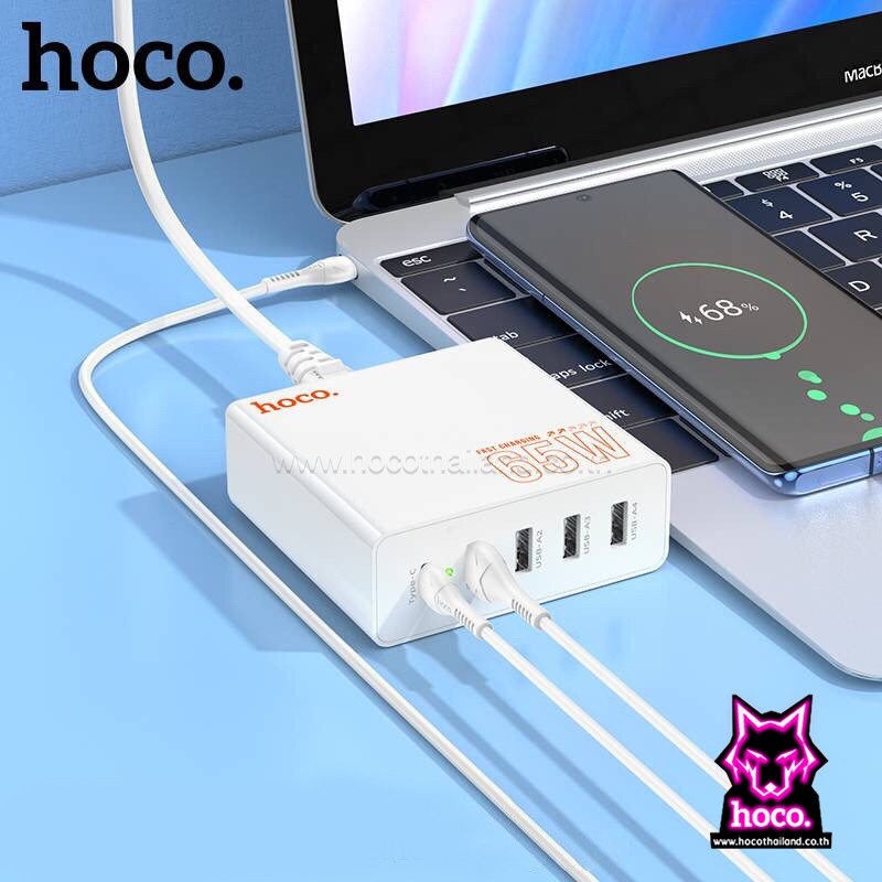 Cóc sạc nhanh 65w HOCO C114 (1 cổng type-c PD vs 4 cổng usb QC3.0) (4U + 1C) chính hãng [BH 1 năm]