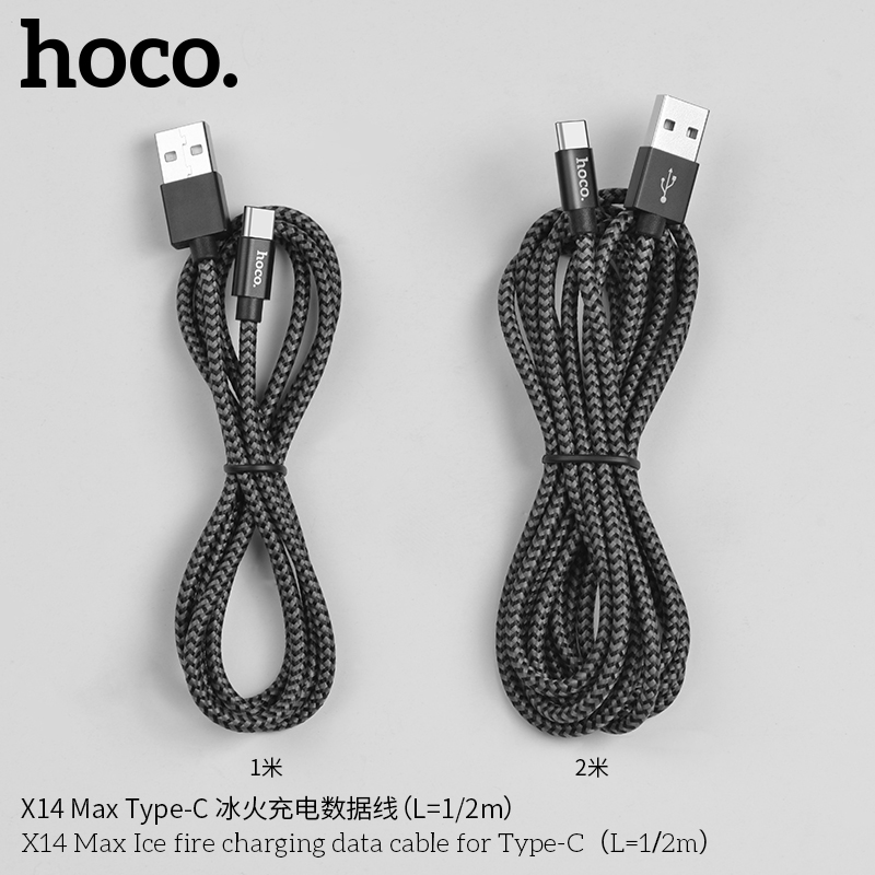 Cáp sạc nhanh 3A Hoco X14 Max 1m usb ra Type-C dây dù chính hãng [BH 1 năm]