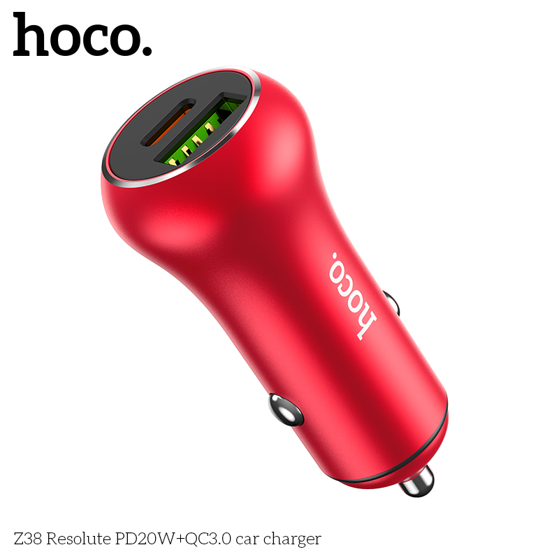 Cóc sạc nhanh 20w xe hơi HOCO Z38 (1 cổng Type-C PD vs 1 cổng usb QC3.0) tẩu ô tô chính hãng [BH 1 năm]